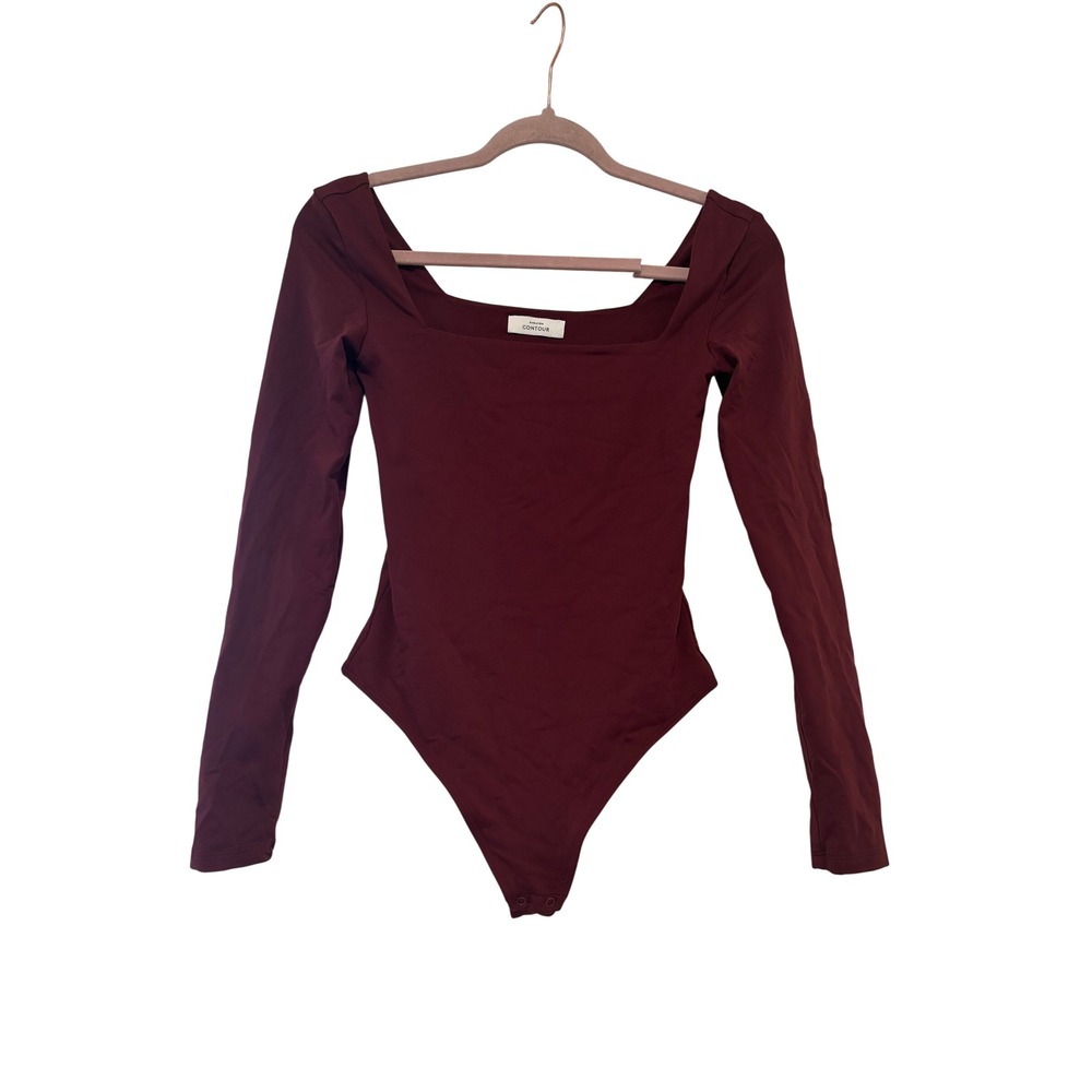 Aritzia Babaton Contour sz S burgundy/maroon long sleeve stretchy body suit J